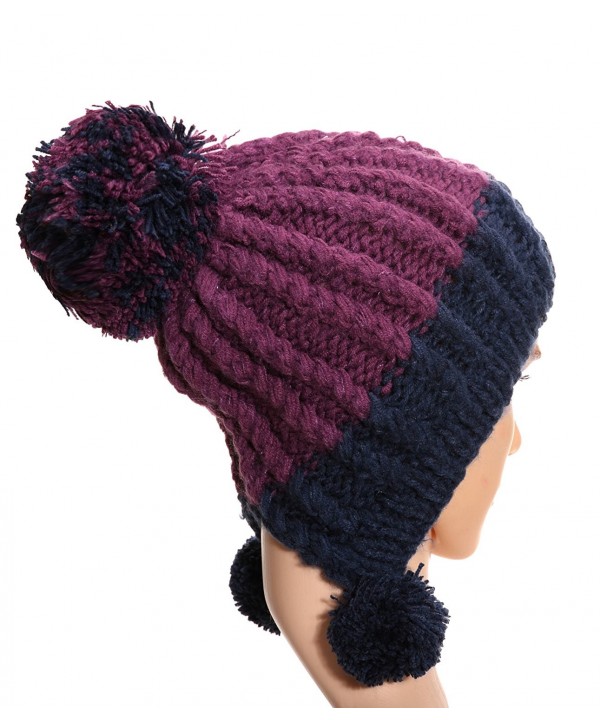WENER Women's Girl Winter Hats Soft Warm Crochet Knit Slouchy Pom Pom Beanie Hat - Purple - CL186SEEDO3