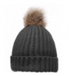 NEOSAN Women's Winter Ribbed Knit Faux Fur Pompoms Chunky Lined Beanie Hats - Sprout Charcoal - CH184RQ02DK