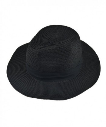 DRESHOW Fedora Straw Hat Panama Hat Large Brim Boho Beach Sun Hat For Women - 2-black - CN189SN6K3S