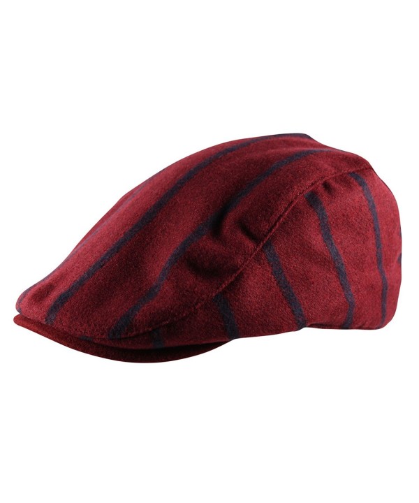 Itzu Men's Flat Cap Hat Striped Pre Curved Lined Gatsby Golf newsboy Wool Mix - Burgundy and Navy - CW12NSSJOCN
