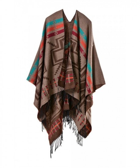 YACUN Women's Winter Geometric Oversized Blanket Knitted Wrap Shawl - Khaki - CU12M7XQTJF