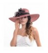 Women's Organza Wide Brim Hat with Flower S064 - Dark Red - CR12E7DAPS3