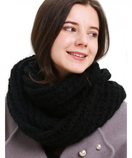 Solid Crochet Infinity Scarf Soft Warm Scarves for Women Fall Winter Thick Circle Loop Scarfs - Black - C312NYIZJUI