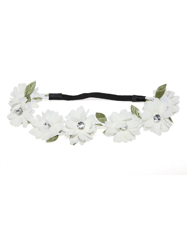 Lux Accessories Full Bloom Cream White Stretch Flower Green Leaf Coachella Floral Headband - CP11L7LRH3L