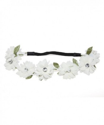 Lux Accessories Full Bloom Cream White Stretch Flower Green Leaf Coachella Floral Headband - CP11L7LRH3L