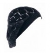 BYOS Womens Airy Cutout Lightweight Leafy Crochet Beret Beanie Hat (Black Leafy-2) - CO12MZXEFXQ