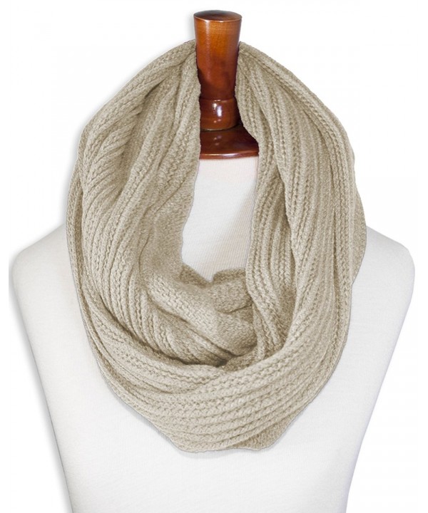 Triple9shop Knitted Winter Warm Infinity Scarf Multi-colors - Type B Beige - C612NH9BTZM