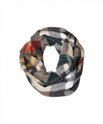 Beige Multi Plaid & Tartan Infinity Scarf Funky Monkey Fashion Warm Cozy Scarves - C71874WNA2G