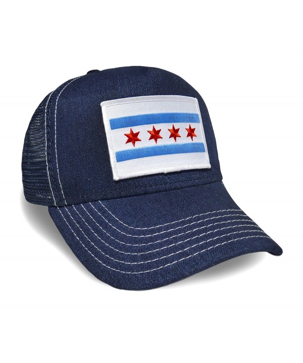 Strange Cargo Chicago Flag Denim Contrast Stitch Baseball Cap Hat - CE12O8PEBUL