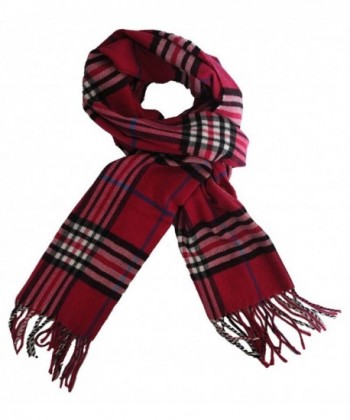 JSL Super Soft Luxurious Classic Plaid Cashmere Feel Winter Scarf - Red Black Bar - C1188Q3S987