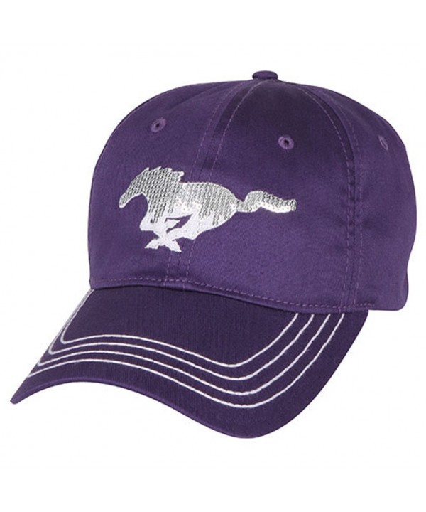 Genuine Ford Mustang Women's Ladies Sequin Pony Purple Baseball Cap Hat - CO11RDPYAGB