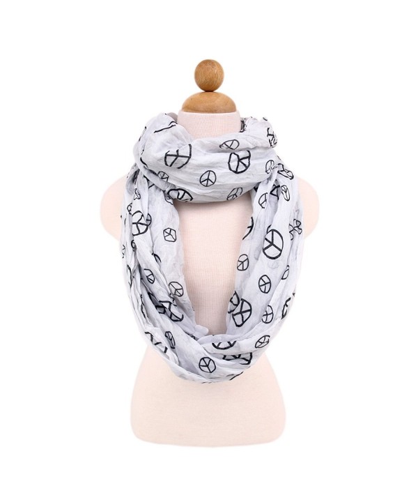 Premium Peace Sign Infinity Loop Fashion Scarf - Different Colors Available - Off White - CD11HY7VGRF