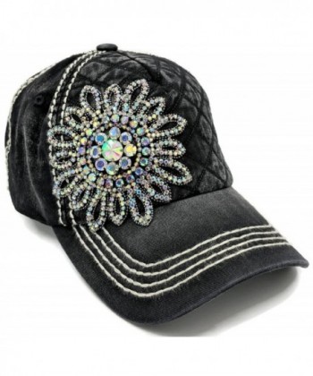 Olive & Pique Women's Womens Iridescent Rhinestone Flower Quilted Baseball Cap - Black - C912NUCD5B3