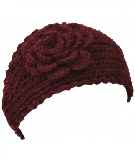 Wrapables Hand Knit Winter Warmth Floral Headband- Burgundy - C611LJ635IZ