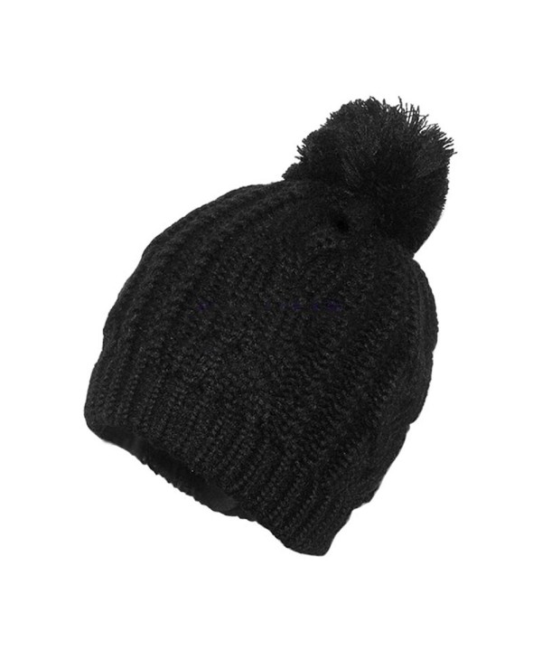 FUNOC Unisex Winter Warm Ski Cable Knitted Slouch Cap Bobble Pom Beanie Cap Hat - Black - CO1862DT2NE