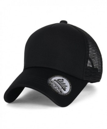 ililily Plain Baseball Cap Simple Mesh Snapback Color Trucker Hat - All Black - CQ12JU4PDHD