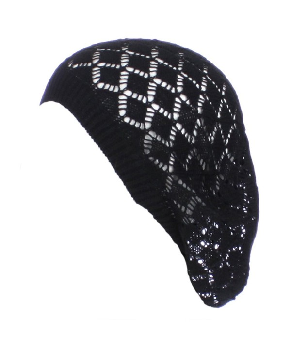 BSB Womens Lightweight Cut Out Knit Beanie Beret Cap Crochet Hat - Many Styles - Black Diamond - CA12LCQ5R3R