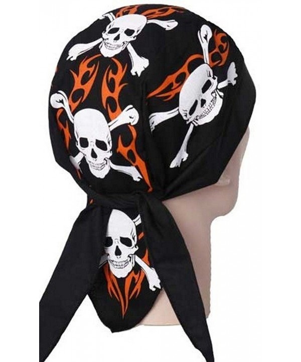 Skull Cap Biker Caps Headwraps Doo Rags - Crossbone Skulls w/Orange Tribal - CG12ELHMFL1