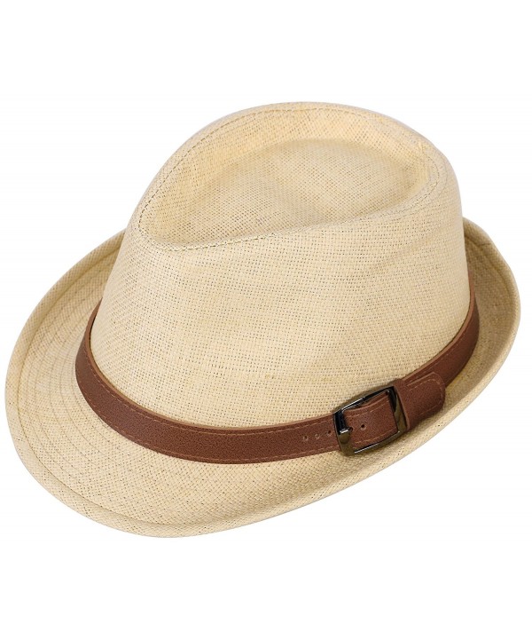 Hemantal Men & Women's Miami Structured Straw Fedora Hat w/PU Leather Band - Natural Hat Brown Belt - CH180CS53SM