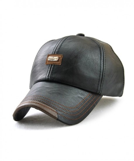 FayTop Unisex PU Leather Cap Adjustable Baseball Hat Cap Snapback Cap V61B039-US - 12966-black - CF1899XHWA3