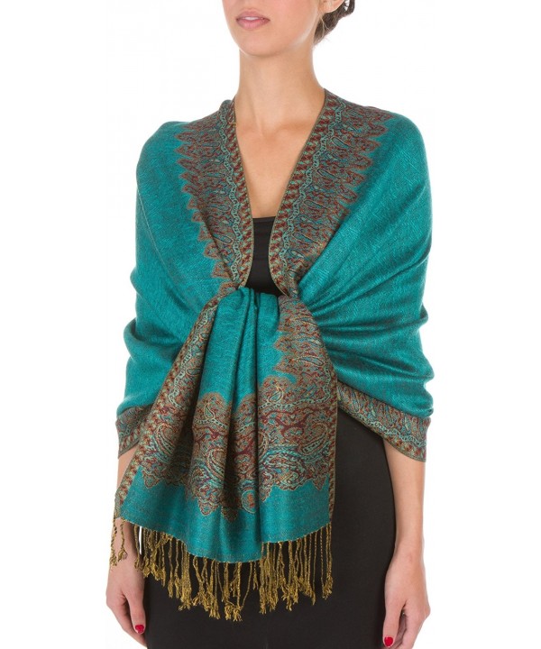 Sakkas 70 x 28-Inch Border Pattern Layered Woven Pashmina Shawl Scarf Wrap Stole - Sea Green - C6113KBJRDJ