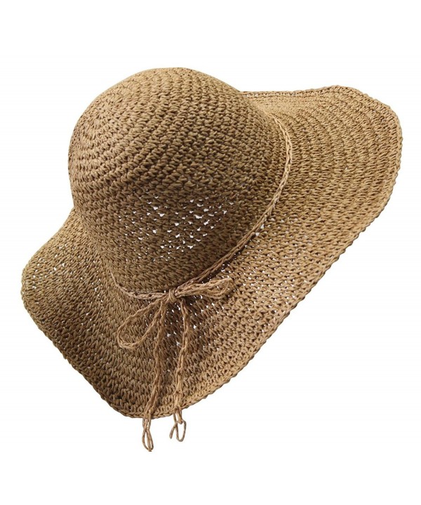 Womens Fashion Summer Straw hat Sun hat Folding Travel Beach Cap - 1201 Light Coffee - CT12K4K7MPN