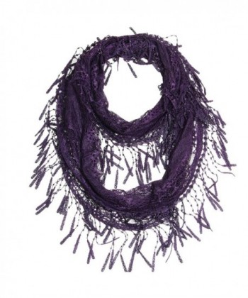 Falari Women Loop Infinity Lace Scarf With Fringes - Style 1 - Dark Purple - CI12G3MQQJ9