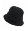 Dahlia Women's Wool Blend Winter Hat - Cable Bow Cloche Bucket Hat - Black - C412MABDM7Z