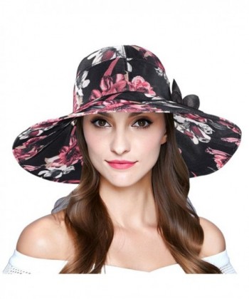 Women's Foldable Wide Brim Sun Hat Summer Outdoor Floppy Beach Cap - Black Beach Hat - CR183YM7NC0