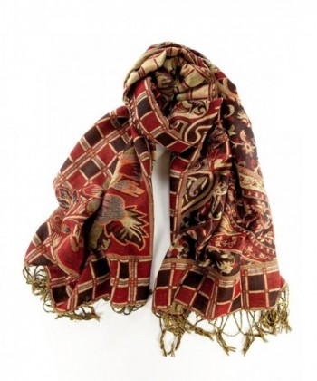 La Purse Paisley Fashion Scarf with Metallic Threads - Red - C011BKZ1QQ3