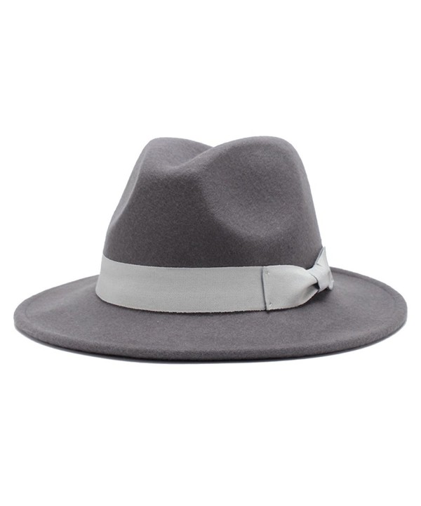 HH HOFNEN 100% Wool Fedora Hats For Women Vintage Wide Brim Mens Fedora Cap - Grey - CZ185YHKNS3