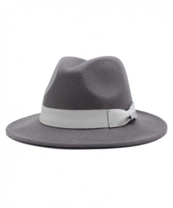 HH HOFNEN 100% Wool Fedora Hats For Women Vintage Wide Brim Mens Fedora Cap - Grey - CZ185YHKNS3