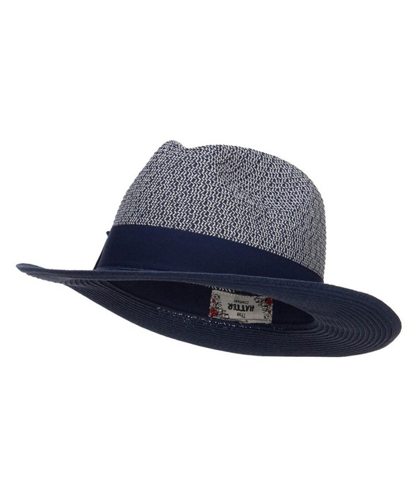 Two Tone Herringbone Panama Hat - Navy - C8124YMDUCB