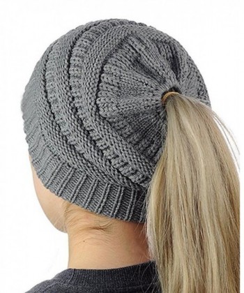 Faisean Womens Slouchy Beanie Knit Winter Messy Bun Hats Chunky Cable Knit Ponytail Caps - Gray - C9187CTXTNX