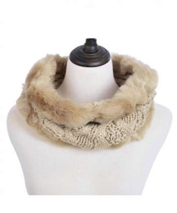 Premium Solid Color Winter Diamond Knit Faux Fur Trim Infinity Loop Circle Scarf - Brown - CP12N1GTX4R