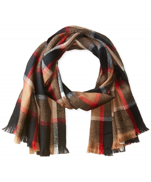 David & Young Women's Traditional Check Plaid Woven Blanket Scarf with Fringe - Camel - CJ12173D7XR