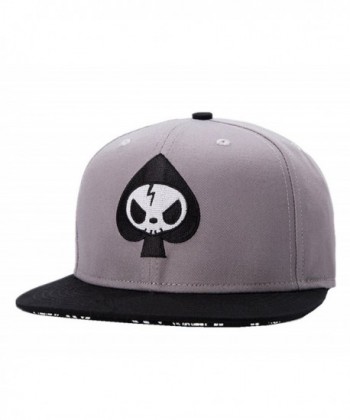 Connectyle Mens Skull Embroidery Fitted Flat Bill Hats Cool Snapback Hip Hop Cap- Medium- Grey - CR12D11WBSZ