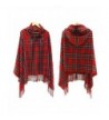 Women Fashion Pashmina Ethnic Aztec Bohemian Tassel Cloak Cape Hooed Plaid Shawl - Red - CX126Z7JTD7