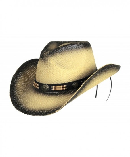 Classic Outback Tea Stained Cowboy Hat w/ Beaded Band - Shapeable Brim - CI17Y7O4KMH