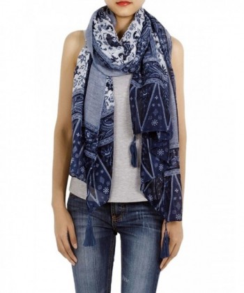 iB-iP Women's Blue-White Porcelain Print Gorgeous Lightweight Long Fashion Scarf - Royal - C411R17E0PX