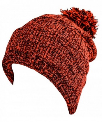 Beanie PomPom Variegated Striped Cuff Grany Style Knit Unisex Women Men - Orange - C4127678ZTJ