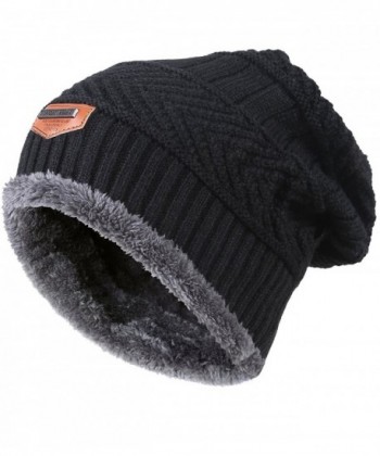 MIEDEON Men's Winter Knitting Skull Cap Wool Warm Slouchy Beanie Hat - Black - C4184OG9NWC