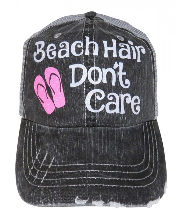 White and Pink Glitter "Beach Hair Don't Care" Grey Trucker Baseball Cap - CN12II9FD3F