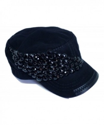 Olive & Pique Women's Abstract Bling Hand Beaded Cadet Hat - Black - CK17YZ5AG0H