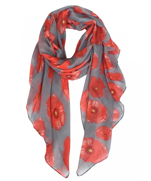 GERINLY - Lightweight Poppy Flower Print Oblong Shawl Scarf - Grey - C812N9KHY4I