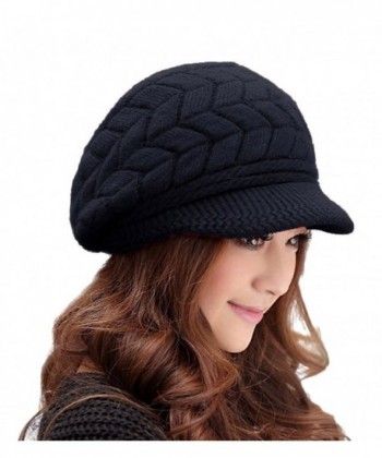 HindaWi Womens Winter Hat Girls Warm Outdoor Wool Knit Crochet Snow Cap - Black - C612NTJUWEF