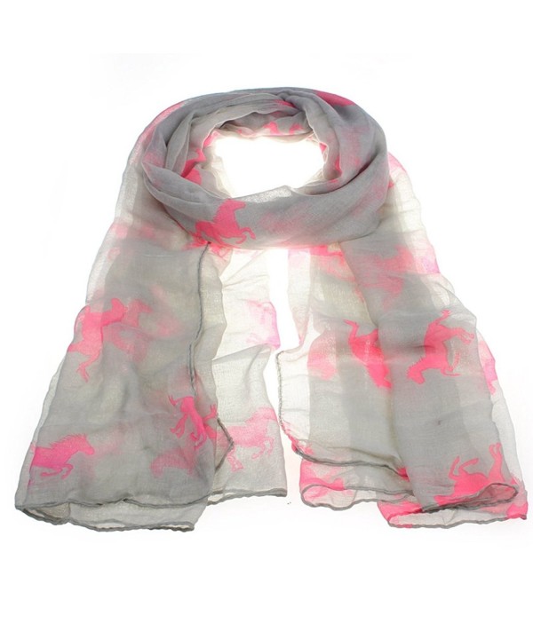 Hunzed Fashion Women Running Horse Print Long Scarf Shawl Wrap Stole Voile - Gray+pink - CX12NUO8Z24