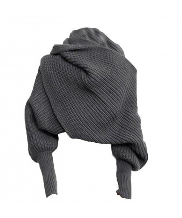 Losuya Fashion Autumn Winter Unisex Warm Scarf with Sleeves Knit Long Soft Wrap Shawl Scarves (Gray) - CQ11R2R6ML7