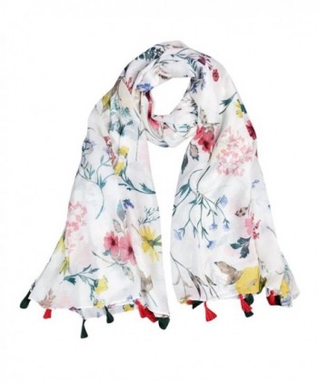 DOCILA Womens Pretty Shawl- Flowerlet Print Outing Wrap Scarf - White - CC1820EHA4L