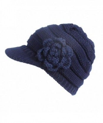 Women's Berets Hat-Lavany Girls Winter Knitting Turban Brim Pile Caps - Navy - C9188C9OG3C